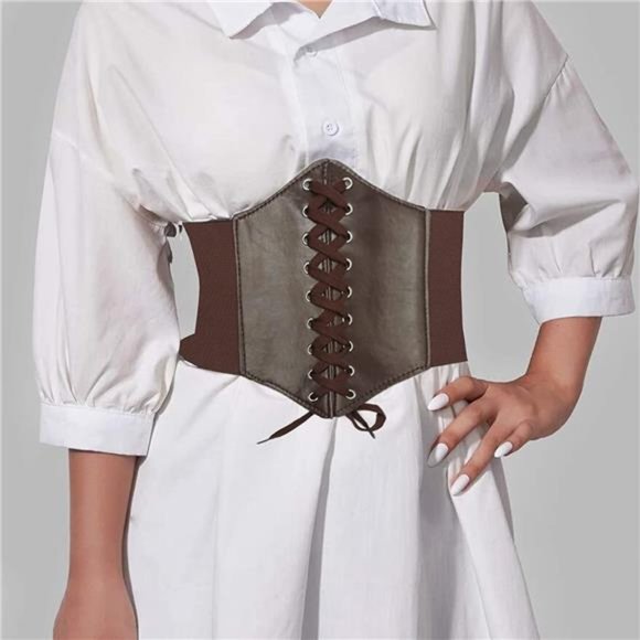 Avidlove Women Waspie Corset Belt Lace Up Waist Belt Leather Gothic Corset Belt main image 4